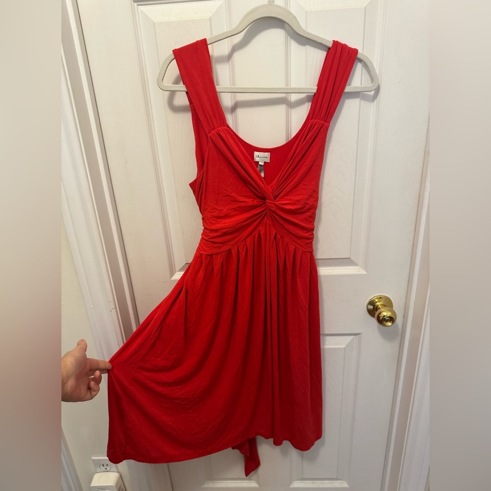 Dynamite Vibrant Red Sleeveless Midi Dress with Gathered Twist Bust Detail